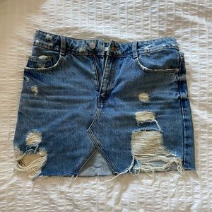 Zara Distressed Blue Denim Mini Skirt